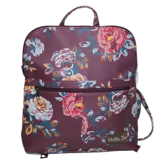 Matilda Jane Plum Perfect Vegan Leather Floral Trunk Backpack Purse Bag 13"x12" - Picture 1 of 10
